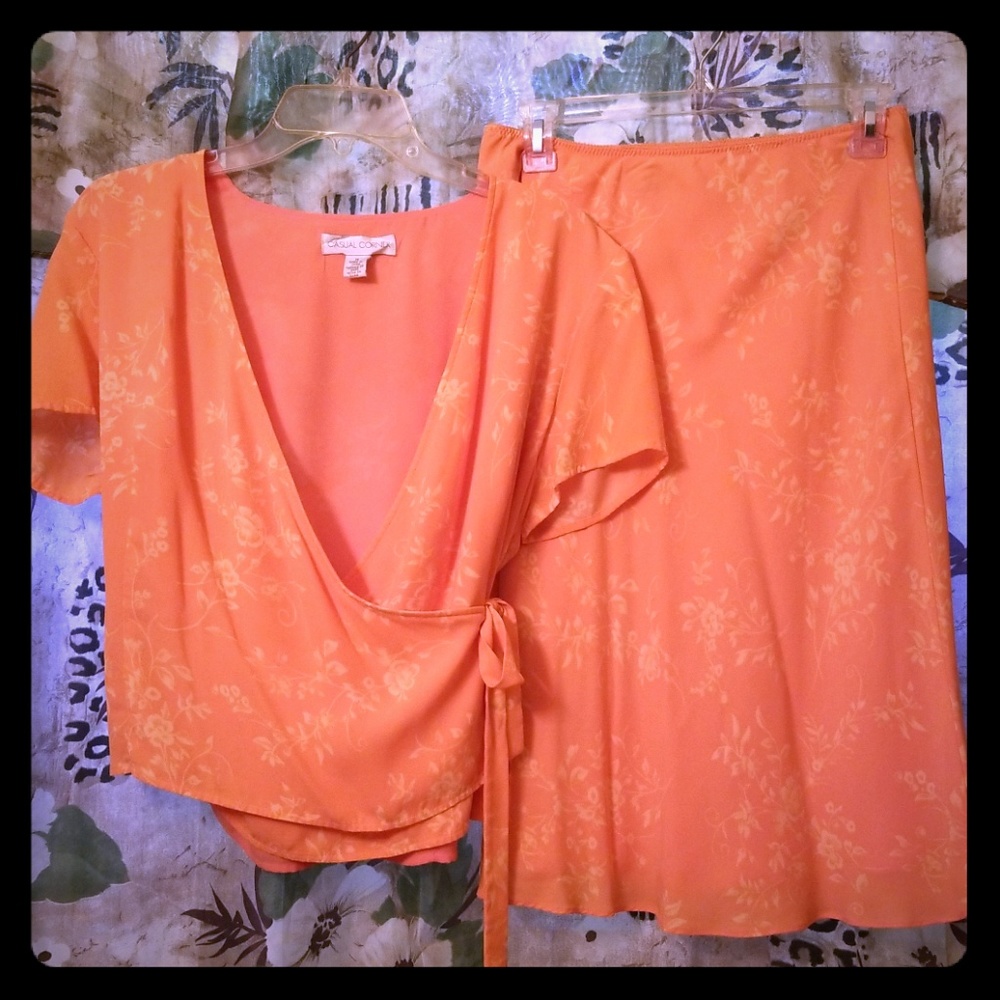 Wrap Top & Knee Length Flare Skirt